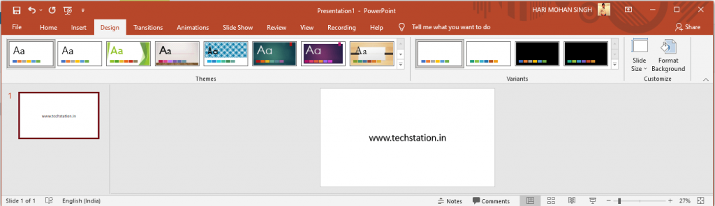 MS PowerPoint Design Tab in Hindi - MS PowerPoint मे Design Tab का इस्तेमाल