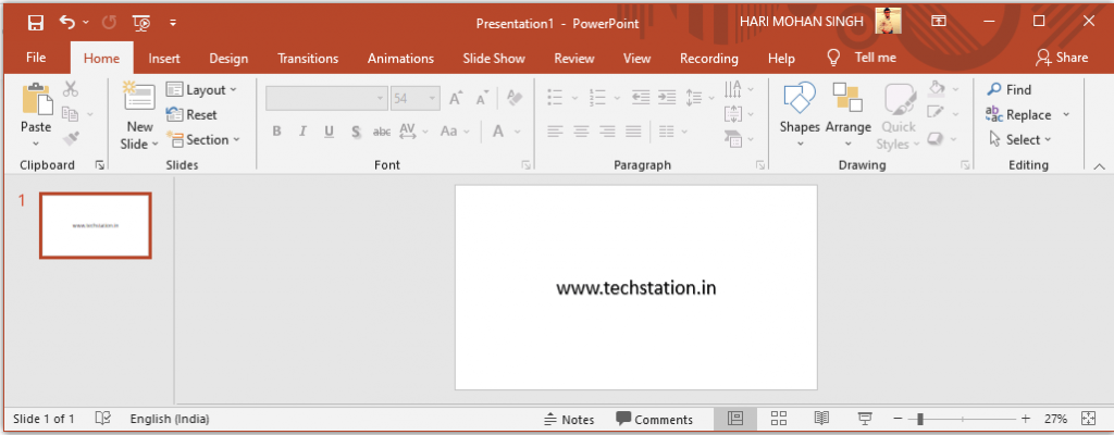 MS PowerPoint Home Tab in Hindi - MS PowerPoint मे Home Tab का इस्तेमाल