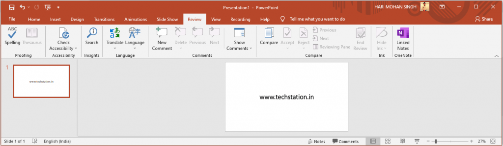 MS PowerPoint Review Tab in Hindi - MS PowerPoint मे Review Tab का इस्तेमाल