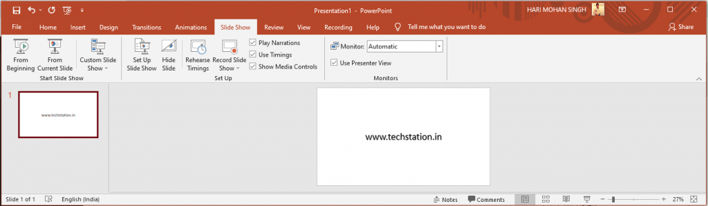 MS PowerPoint Slide Show in Hindi - MS PowerPoint मे Slide Show Tab का इस्तेमाल